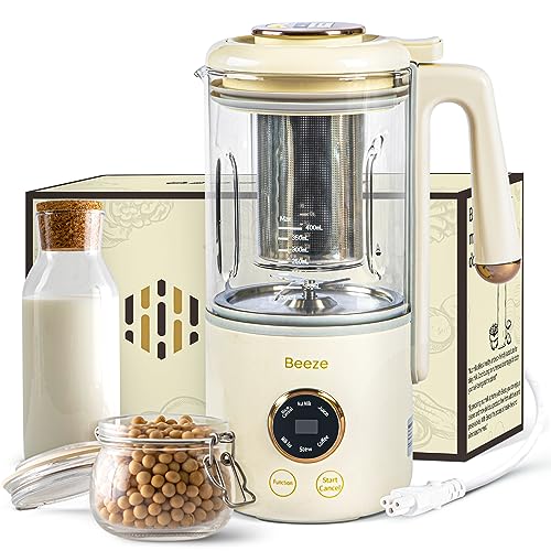 BEEZE Automatic Nut Milk Maker - 14oz Nut Milk Maker Machine - Almond Milk Maker - Milk Tea, Soy, Oat, Almond, Cashew, Coconut Milk, Glass Blender, Built In Strainer, Smart Touch, Recipe Book Included