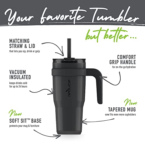 Reduce 24 oz Tumbler with Handle - Vacuum Insulated Stainless Steel Travel Mug with Sip-It-Your-Way Lid and Straw - Keeps Drinks Cold up to 24 Hours - Sweat Proof, Dishwasher Safe - OM Phantom