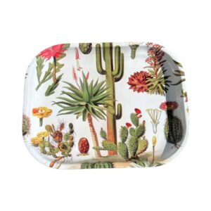 desert cactus flowers premium small rolling tray 7" x 5", trendy gifts, aesthetic metal tray, storage decorative tray