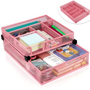 banshou desk drawer organiaer tray,metal mesh dividers desk organizer,tray for home office,6compartments(pink)