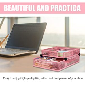 Banshou Desk Drawer Organiaer Tray,Metal Mesh Dividers Desk Organizer,Tray for Home Office,6Compartments(Pink)