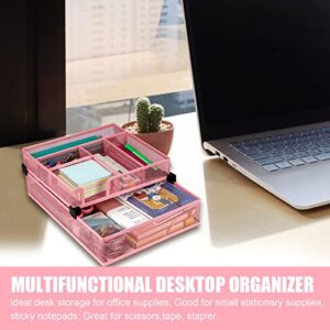 Banshou Desk Drawer Organiaer Tray,Metal Mesh Dividers Desk Organizer,Tray for Home Office,6Compartments(Pink)