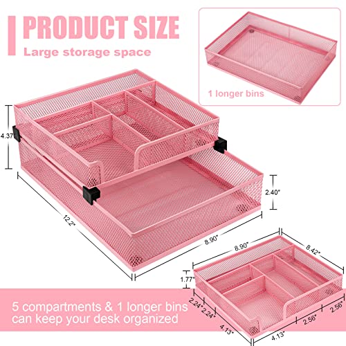 Banshou Desk Drawer Organiaer Tray,Metal Mesh Dividers Desk Organizer,Tray for Home Office,6Compartments(Pink)