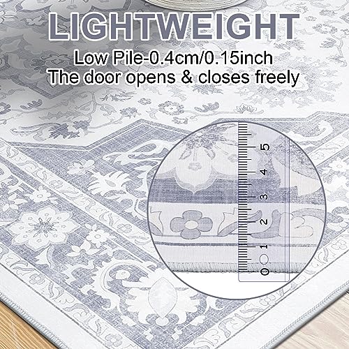 Topotdor Machine Washable Area Rug 5x7 Large Ultra-Thin Vintage Area Rugs with Non-Slip Backing, Gray Distressed Carpet Foldable Rugs for Kitchen Living Room Bedroom Dining Room