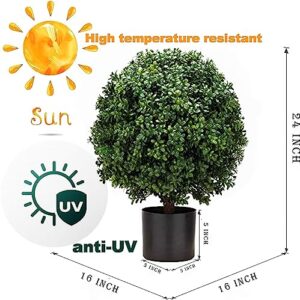 24''T Artificial Boxwood Ball Topiary Tree, Set of 2 -Pre-Potted Artificial Bushes UV Resistant, Artificial topiariy Trees for Outdoor or Indoor