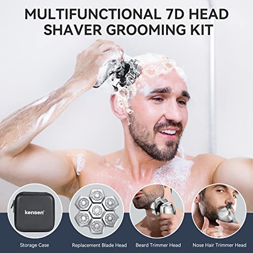 Head Shaver 7D, kensen 6-in-1 Upgrade Head Shavers for Bald Men, Detachable Electric Razor with Beard Nose Hair Trimmer, Waterproof Wet/Dry Mens Grooming Kit, LED Display, USB Rechargeable, Gift Trave