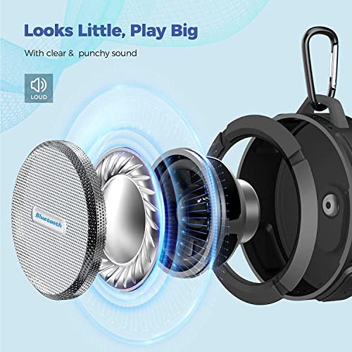Mini Shower Speakers, IP65 Waterproof Bluetooth Portable Speakers and True Wireless Stereo and Dsp Technology, 6 Hours Playback and Microsd Card, Internal Microphone, Suction Cup, for Pool, Beach