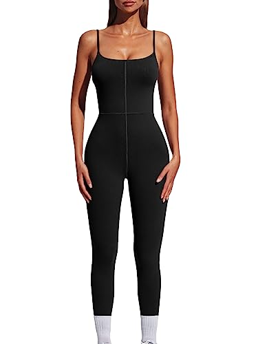 AUTOMET Rompers for Womens Sexy Unitard Fall Outfits 2023 One Piece Jumpsuits Workout Spaghetti Strap Tummy Control Onesie Sets Sleeveless Bodysuits