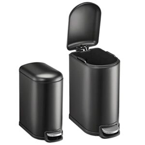 black kitchen trash can combo set, step metal garbage cans with lid, 10.6+2.6 gallon big small trash can for kitchen, office, bathroom