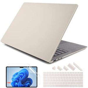 dongke case only compatible with 13.5" microsoft surface laptop 5/4 / 3 laptop with alcantara keyboard model: 1950/1958, plastic hard shell case with keyboard cover & screen protector, cream stone