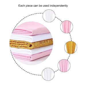 Backdrop Curtains Pink White Backdrop Drapes Fabric with Gold Sequin Backdrop for Birthday Party Baby Shower Girl Bedroom Decoration 5PCS 1.6ft×7ft