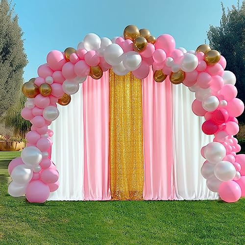 Backdrop Curtains Pink White Backdrop Drapes Fabric with Gold Sequin Backdrop for Birthday Party Baby Shower Girl Bedroom Decoration 5PCS 1.6ft×7ft