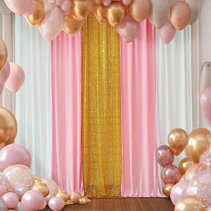 Backdrop Curtains Pink White Backdrop Drapes Fabric with Gold Sequin Backdrop for Birthday Party Baby Shower Girl Bedroom Decoration 5PCS 1.6ft×7ft