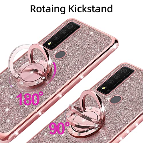 KuDiNi for TCL 30 XE 5G Case, TCL 30 XE 5G Phone Case for Women Glitter Crystal Soft Stylish Clear TPU Luxury Bling Cute Protective Cover with Kickstand Strap for TCL 30 XE/20R 5G Case (Glitter Rose)