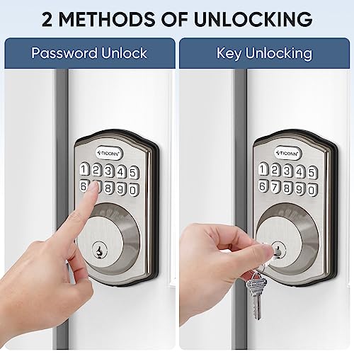 TICONN Keyless Entry Door Lock Deadbolt with Keypad, Smart Locks for Front Door with Passcode, Traditional Style Door Lock Security with Auto Lock and Spare Keys (Satin Nickel)