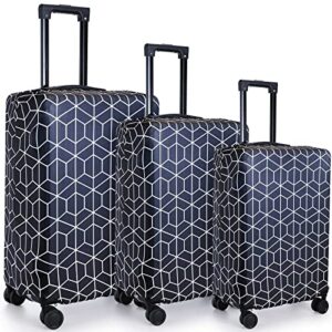 sanwuta 3 pcs luggage cover washable suitcase protector luggage protector suitcase cover anti scratch luggage case cover fits 18-28 inch luggage, 3 sizes (geometric style)