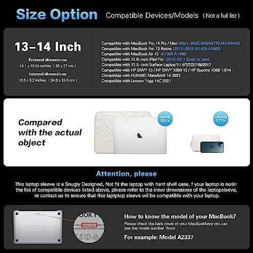 SUOVA Laptop Sleeve, Compatible with MacBook Air Series and MacBook Pro 13/14 Series,Soft Laptop Cover Specially Designed for 13-14 inch Notebook, Rice White…