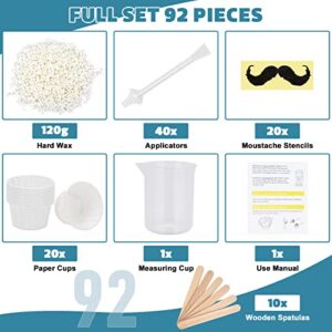 Keethem 120g Nose Wax Kit, Nose Wax with 40 White Applicators, Nose Hair Wax Painless Nose Hair Removal at Least 20 Times Usage, Nose Hair Waxing Kit for Men and Women with 20 Mustache Guards, 20pcs Paper Cup, 10pcs wooden sticks