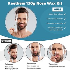 Keethem 120g Nose Wax Kit, Nose Wax with 40 White Applicators, Nose Hair Wax Painless Nose Hair Removal at Least 20 Times Usage, Nose Hair Waxing Kit for Men and Women with 20 Mustache Guards, 20pcs Paper Cup, 10pcs wooden sticks