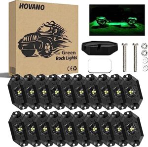 hovano led rock lights green 20pods waterproof led neon underglow light for truck car atv utv suv off road boat high power under body glow trail rig lamp (green)