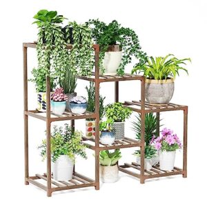 blvornl plant stand indoor outdoor, 3 tiers 7 pots ladder corner wood plant rack holder tiered plant shelf, flower pots assembled plant stand for patio lawn window balcony living room hallway garden
