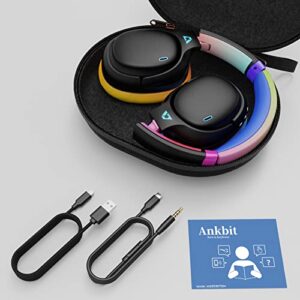 Ankbit E700 Bluetooth 5.1 Headphones with Hybrid Active Noise Cancelling, Over-Ear Wireless Headphones with LDAC for Hi-Res Wireless Audio, aptX HD & Low Latency, Clear Calls, 60H Playtime, Colourful