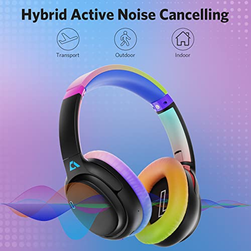 Ankbit E700 Bluetooth 5.1 Headphones with Hybrid Active Noise Cancelling, Over-Ear Wireless Headphones with LDAC for Hi-Res Wireless Audio, aptX HD & Low Latency, Clear Calls, 60H Playtime, Colourful