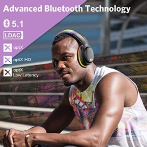 Ankbit E700 Bluetooth 5.1 Headphones with Hybrid Active Noise Cancelling, Over-Ear Wireless Headphones with LDAC for Hi-Res Wireless Audio, aptX HD & Low Latency, Clear Calls, 60H Playtime, Colourful