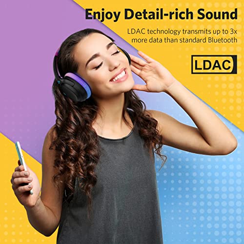 Ankbit E700 Bluetooth 5.1 Headphones with Hybrid Active Noise Cancelling, Over-Ear Wireless Headphones with LDAC for Hi-Res Wireless Audio, aptX HD & Low Latency, Clear Calls, 60H Playtime, Colourful