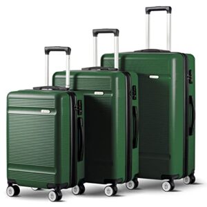 zitahli luggage sets, suitcases with wheels, 3 piece luggage set, suitcase set with tsa lock spinner wheels ykk zippers, 20in 24in 28in (dark green)