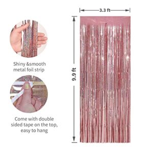 Crosize 3 Pack 3.3 x 9.9 ft Rose Gold Foil Fringe Backdrop Curtain, Streamer Backdrop Curtains, Birthday Party Decoration, Rose Gold Tinsel Curtain for Parties, Galentines Decor, Baby Shower