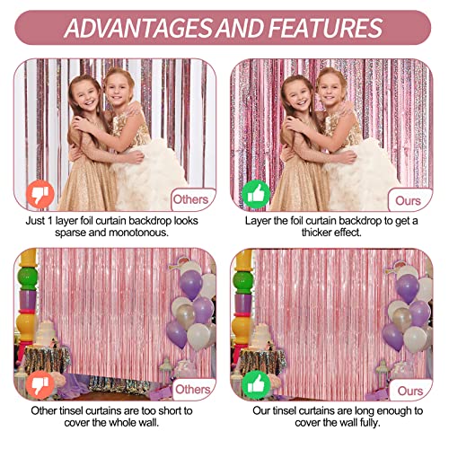 Crosize 3 Pack 3.3 x 9.9 ft Rose Gold Foil Fringe Backdrop Curtain, Streamer Backdrop Curtains, Birthday Party Decoration, Rose Gold Tinsel Curtain for Parties, Galentines Decor, Baby Shower