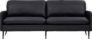 z-hom genuine leather sofa, mid-century modern leather sofa couch for bedroom living room (black, 2 seater)
