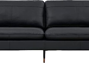 Z-hom Genuine Leather Sofa, Mid-Century Modern Leather Sofa Couch for Bedroom Living Room (Black, 2 Seater)