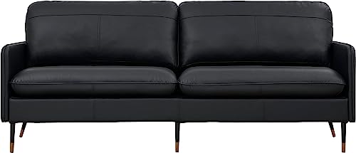 Z-hom Genuine Leather Sofa, Mid-Century Modern Leather Sofa Couch for Bedroom Living Room (Black, 2 Seater)