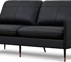 Z-hom Genuine Leather Sofa, Mid-Century Modern Leather Sofa Couch for Bedroom Living Room (Black, 2 Seater)