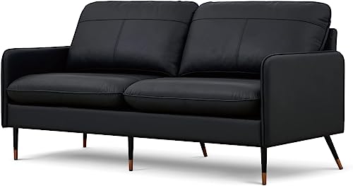 Z-hom Genuine Leather Sofa, Mid-Century Modern Leather Sofa Couch for Bedroom Living Room (Black, 2 Seater)