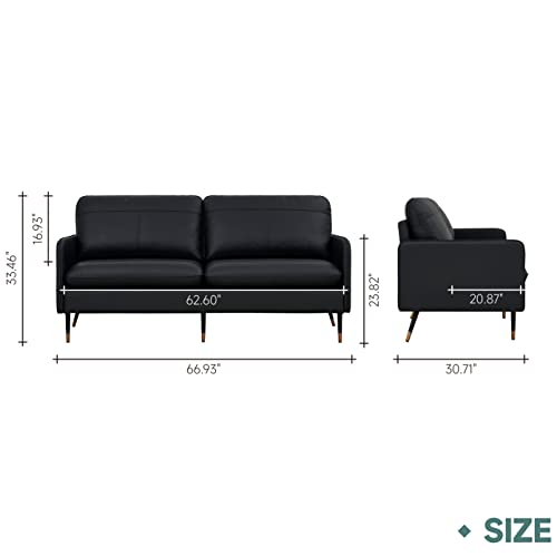 Z-hom Genuine Leather Sofa, Mid-Century Modern Leather Sofa Couch for Bedroom Living Room (Black, 2 Seater)