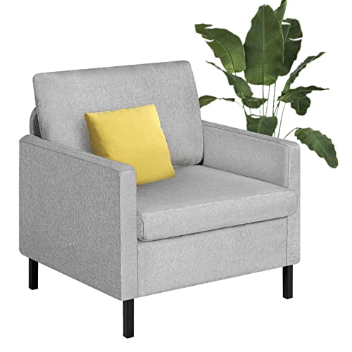 TYBOATLE Modern Upholstered Linen Fabric Accent Arm Chairs, Living Room Single Sofa Chair with Metal Legs, Comfy Reading Lounge Armchair for Small Spaces, Apartment, Bedroom, Office (Light Grey)