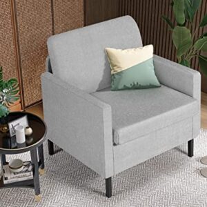 TYBOATLE Modern Upholstered Linen Fabric Accent Arm Chairs, Living Room Single Sofa Chair with Metal Legs, Comfy Reading Lounge Armchair for Small Spaces, Apartment, Bedroom, Office (Light Grey)