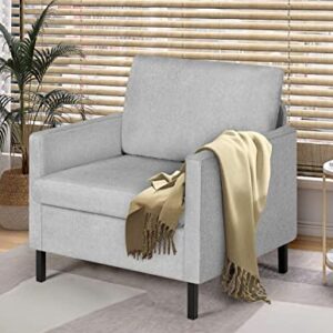 TYBOATLE Modern Upholstered Linen Fabric Accent Arm Chairs, Living Room Single Sofa Chair with Metal Legs, Comfy Reading Lounge Armchair for Small Spaces, Apartment, Bedroom, Office (Light Grey)