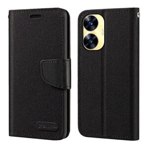 shantime for oppo realme c55 4g case, oxford leather wallet case with soft tpu back cover magnet flip case for oppo realme narzo n55 4g (6.72”) black