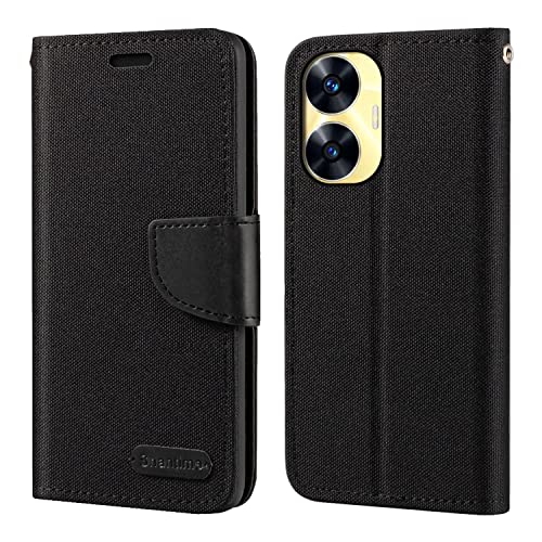 Shantime for Oppo Realme C55 4G Case, Oxford Leather Wallet Case with Soft TPU Back Cover Magnet Flip Case for Oppo Realme Narzo N55 4G (6.72”) Black