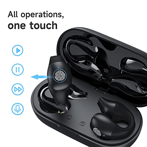 AHOKEGE Open Ear Clip-on Earbuds Wireless Bluetooth Headphones for Android iPhone, Earbud & in-Ear Headphones, Bluetooth 5.3 Earbuds for Workout/Running/Exercising, 2023 Upgraded (Black)