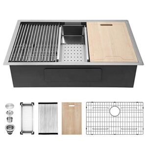 27 undermount kitchen sink - kichae 27"x19" kitchen sink ledge workstation stainless steel 18 gauge single bowl under counter sink basin all in one deep sink with cutting board