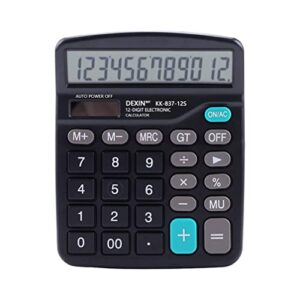 desktop calculator 12 digit, large lcd display and sensitive button, battery dual power input standard function for office, home, school (black)
