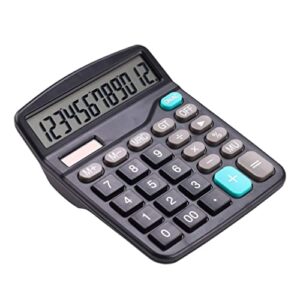 Desktop Calculator 12 Digit, Large LCD Display and Sensitive Button, Battery Dual Power Input Standard Function for Office, Home, School (Black)