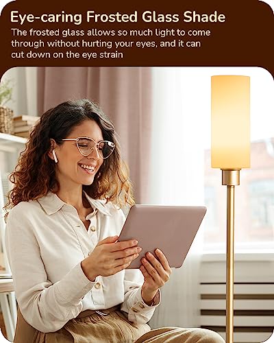 EDISHINE LED Corner Floor Lamp with Glass Lampshade, Modern Dimmable Lamp with Remote, 5 CCT, 65" Tall Standing Light for Living Room, Bedroom, Office, Bulb Included (Gold)