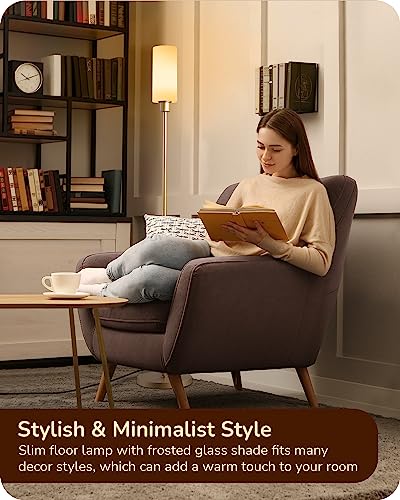 EDISHINE LED Corner Floor Lamp with Glass Lampshade, Modern Dimmable Lamp with Remote, 5 CCT, 65" Tall Standing Light for Living Room, Bedroom, Office, Bulb Included (Gold)