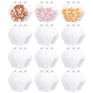 merkaunis 12pcs hexagon plastic jars clear candy jar plastic cookie jars with airtight lids plastic jar with lid wide mouth reusable containers bulk coffee candy display for gifts and storage (30 oz)